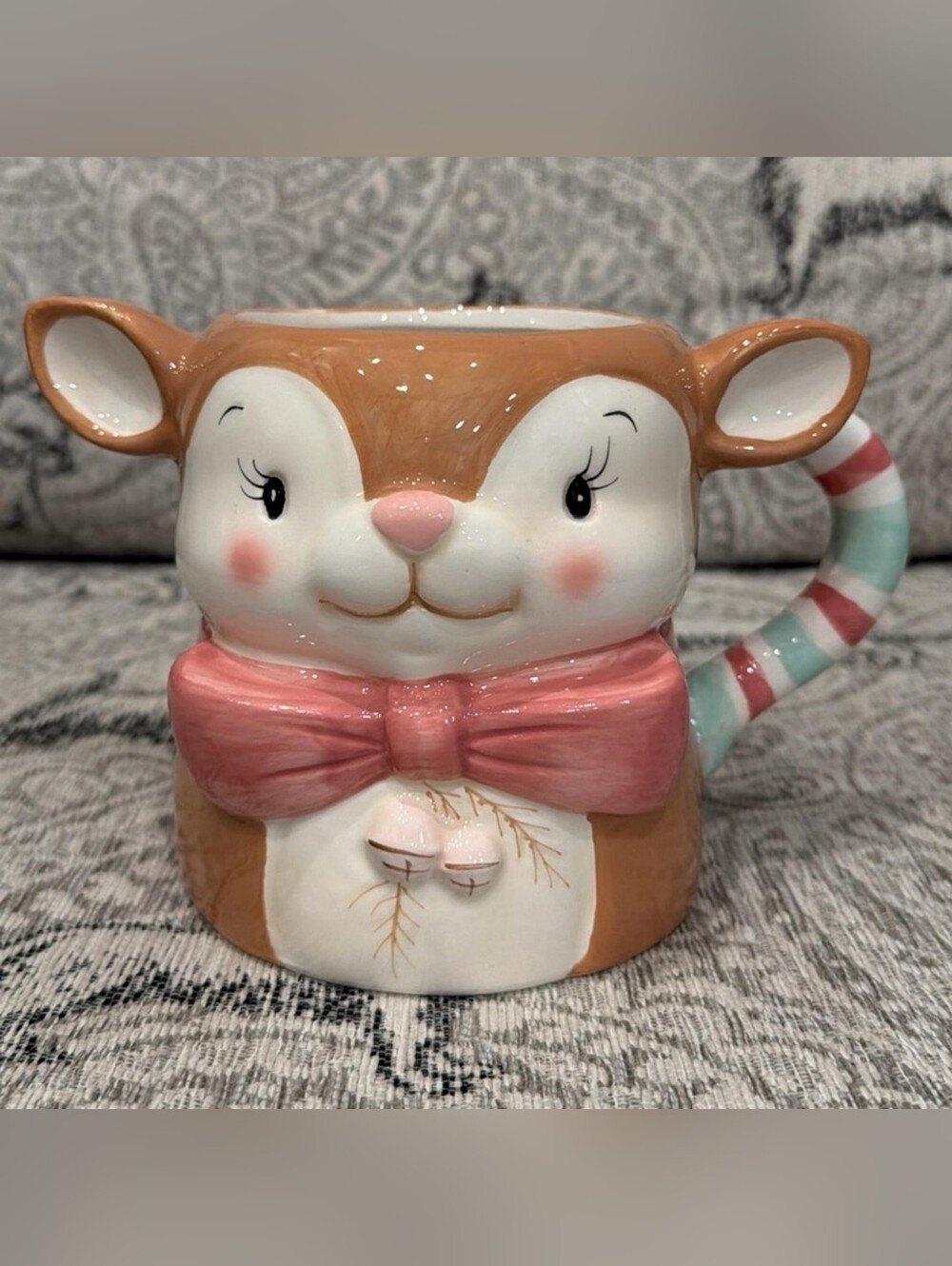 Transpac Reindeer Ceramic Mug with Pink Bow